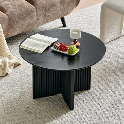 27" Round Coffee Table, Modern Coffee Tables with Fluted Base, Wooden Circle Accent Center Table for Living Room Small Space Apartment Office, Black - color: Black, size: 27" Cross-leg Table