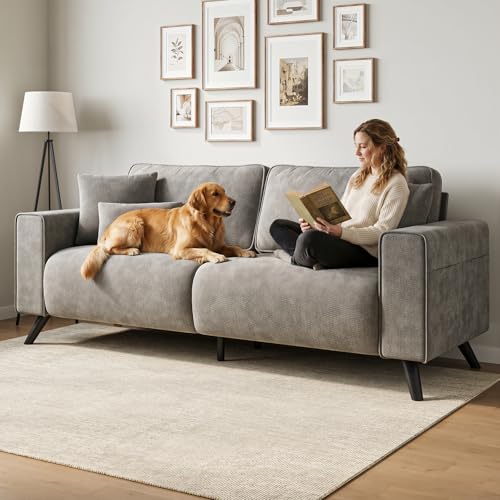 85" Loveseat Sofa, Chenille Couch with Deep Seat, Light Grey | Clean-look modern couch with 4 pillows, hidden side pockets, easy assembly for living rooms, apartments, and offices - color: Light Grey