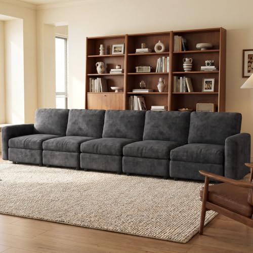 Guyii 143.7" Grey 5-Piece Sofa Set, Extra-Large 5-Seater Modular Sectional Sofa, Modern Convertible Sectional Couch for Living Room, Bedroom, Home - color: Grey, size: 5 Seat Sofa (No Ottoman)