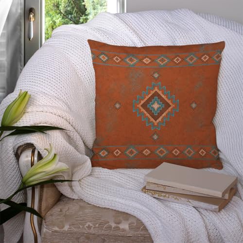 Throw Pillow Covers Western Southwest Canyons Desert Copper Turquoise Petroglyph Tribal Cotton Linen Decorative Square Pillowcases Cushion Cover 18 X 18 Inch - color: Multi 12