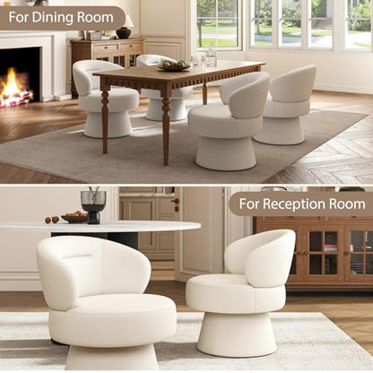 360° Swivel Accent Chairs Set of 2, Modern Chenille Upholstered Boucle Dining Chair with Back, Vanity Chair Accent Armchair Side Chairs for Dining/Living Room, Bedroom, White - color: White 01, size: 2 Chairs