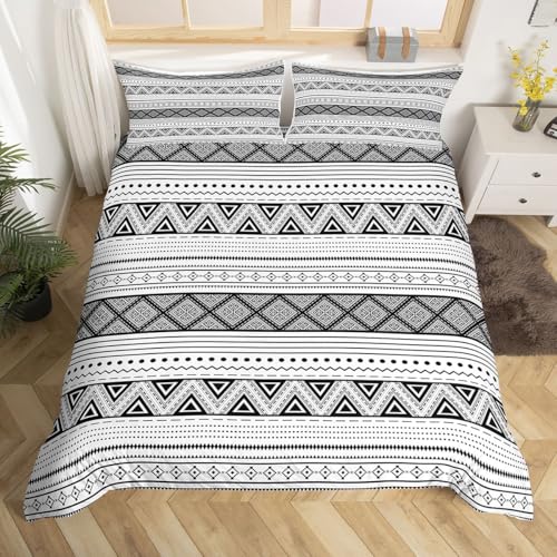 Erosebridal Bohemian Comforter Cover Queen Aztec Striped Bedding Set for Boys Adult Young Man, Triangle Geometric Duvet Cover Boho Tribal Quilt Cover Bedroom Decor Black and White - color: Multi 07, size: Queen