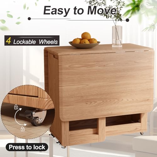 AnywaysWood Folding Dining Table with 2 Foldable Chairs Set, Space Saving Extendable Solid Wood Drop Leaf Table for Kitchen Dining Living Room Small Spaces Easy Assembly (55.12"×31.5"×30.1") - size: 1 table2 Chairs log wood