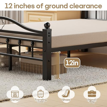 Metal Full Size Bed Frames with Headboard | 1500LBS Heavy Duty, Noise Free Design, 12 Inch Under-Bed Storage Space, No Box Spring Needed, Tool-Free Assembly - size: Full