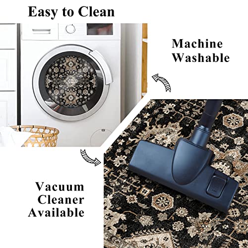 Washable Hallway Runner Rug 2x5: Non Slip Runner Rugs with Rubber Backing | Soft Kitchen Rug Farmhouse Distressed Carpet Runner for Living Room Bedroom Bathroom - Black Throw Rug Stain-Resistant Thin - color: Black, size: 2' x 5' (Rectangular)