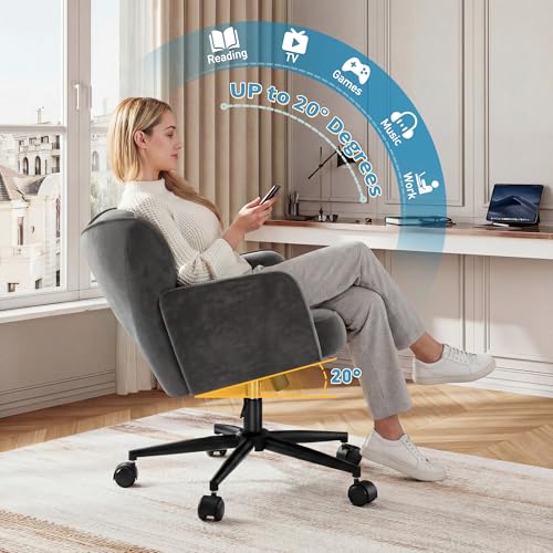 DurayLoly Velet Vanity Chair with Wheels & Shell Back | 360° Swivel Desk Chair,Adjustable Height,Stylish and Comfortable for Makeup, Work & Relaxation,Black - color: Black