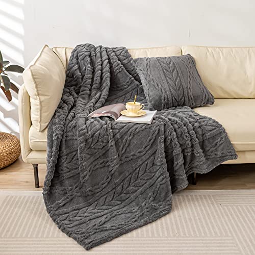 YUSOKI Sherpa Fleece Twin XL Size Blanket, Grey, 65"x90" | 3D Stylish Design,320GSM, Non-Shedding, Lightweight for All Season Use, stays fluffy after repeated washes, Perfect Gifts - color: Grey-(without Pillows), size: Twin XL (65" x 90")