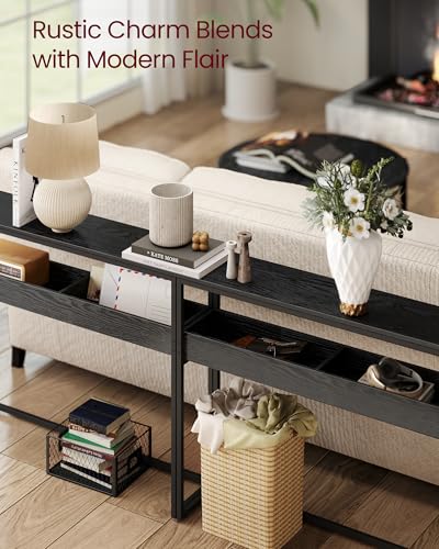VASAGLE 39.4 Inches Console Table, Narrow Sofa Table, 2-Tier | Easy Assembly, Semi-Open Compartments, Entryway Table for Living Room, Bedroom, Ebony Black and Ink Black ULNT091B01 - color: Ebony Black + Ink Black, size: 9.4"D x 39.4"W x 31.5"H