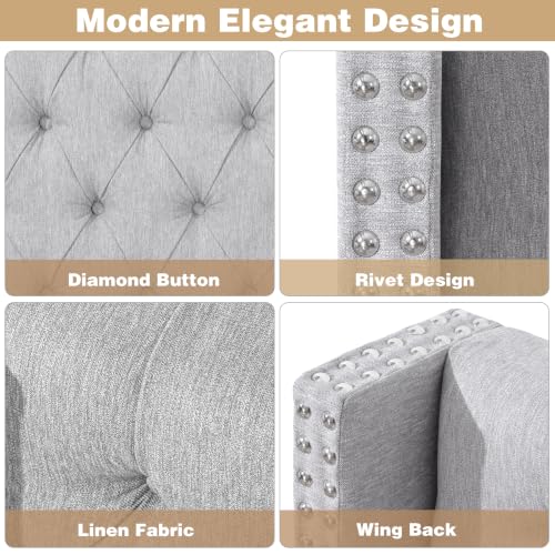 Queen Size Linen Upholstered Headboard, for the Bedroom Grey | Adjustable-Height Tufted Channel Design Padded Head Board Wingback with Nailhead Trim Luxury Bed Headboard - color: Gray, size: Queen (U.S. Standard)