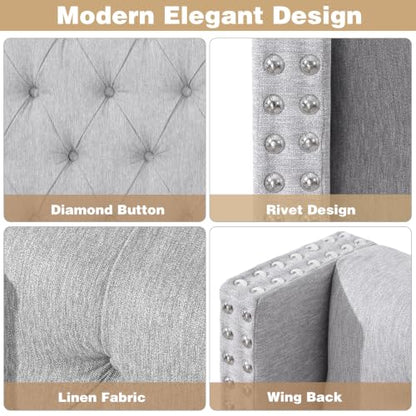 Queen Size Linen Upholstered Headboard, for the Bedroom Grey | Adjustable-Height Tufted Channel Design Padded Head Board Wingback with Nailhead Trim Luxury Bed Headboard - color: Gray, size: Queen (U.S. Standard)