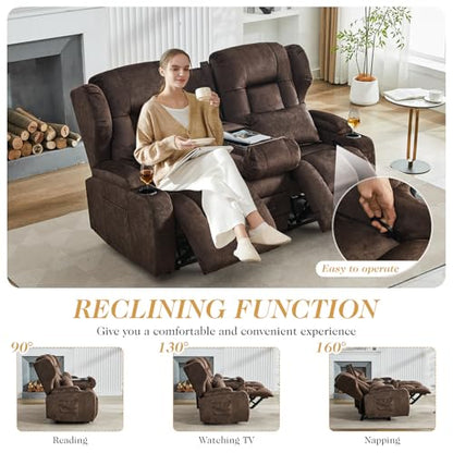 Loveseat Recliner Sofa,RV Wall Hugger Recliners with Flip-up Console,Reclining Loveseat Sofa Recliner with Cup Holders/Lumbar Pillows for Small Spaces,RV Furniture (Chestnut,68" 2-Seater) - color: Chestnut, size: 68" 2-Seater