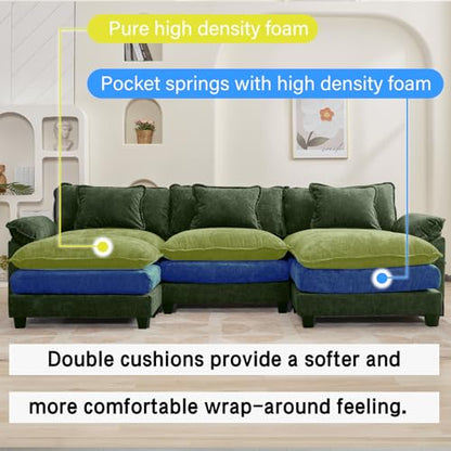 120" Modular Sectional Sofa, Comfy Deep Cloud Couch with Ottoman | U-Shaped Couches for Living Room, Modular Couch, Deep and Wide Seat, Chenille Sofa Sleeper with Throw Pillows, Green - color: Green, size: 120 Inch U
