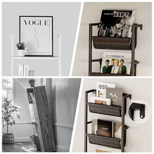 Homeiju Wall Mounted Kids Bookshelf with Storage Bin, 5-Tier Ladder Shelf, Suitable for Books, Toys, Magazines, Documents, Albums, Black - color: Black