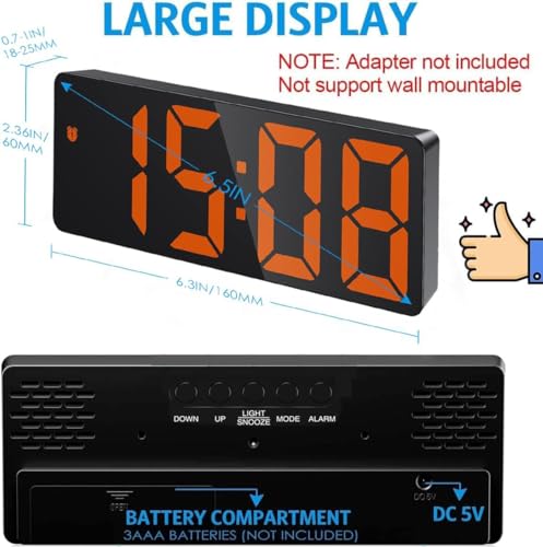 AMIR Digital Alarm Clock, LED Clock for Bedroom, Electronic Desktop Clock with Temperature Display, Adjustable Brightness, Voice Control, 12/24H, 6.3" Large Display for Home, Bedroom, Office | Temperature Display, Voice Control, Dimmable Brightness, 12/24