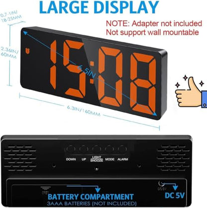 AMIR Digital Alarm Clock, LED Clock for Bedroom, Electronic Desktop Clock with Temperature Display, Adjustable Brightness, Voice Control, 12/24H, 6.3" Large Display for Home, Bedroom, Office | Temperature Display, Voice Control, Dimmable Brightness, 12/24