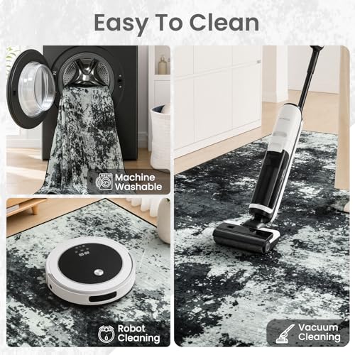 2x6 Hallway Runner Rug Washable Non-Slip Back Grey Low Pile Carpet | Stain Resistant, Soft Faux Wool, Abstract Pattern for Kitchen Walkway, Laundry Room, Entryway, Hallways - color: Black Grey, size: 2' x 6'(24''x72'')
