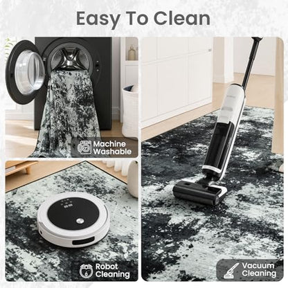 2x6 Hallway Runner Rug Washable Non-Slip Back Grey Low Pile Carpet | Stain Resistant, Soft Faux Wool, Abstract Pattern for Kitchen Walkway, Laundry Room, Entryway, Hallways - color: Black Grey, size: 2' x 6'(24''x72'')