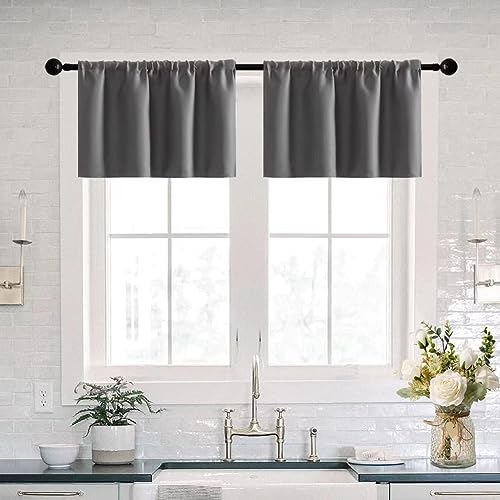 XTMYI RV Curtains for Camper Windows Blackout 2 Pack Valances Waterproof Room Darkening Small Curtains for Basement Window Bathroom Men Decor 30 x 16 Inch Length,Dark Gray/Grey - color: Grey, size: 30"W x 16"L (Pack of 2)