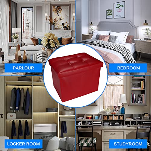 Bsketa Storage Ottoman, Folding Foot Stool with Thicker Foam Padded Seat Small Leather Storage Ottoman Bench Foot Rest for Living Room Foldable Coffee Table 17x13x13in,Red | Ottoman with Storage, Thicker Foam Padded Seat, Living Room, Dorm, Bedroom, Load
