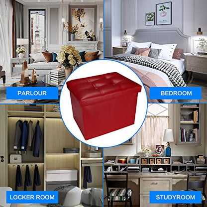 Bsketa Storage Ottoman, Folding Foot Stool with Thicker Foam Padded Seat Small Leather Storage Ottoman Bench Foot Rest for Living Room Foldable Coffee Table 17x13x13in,Red | Ottoman with Storage, Thicker Foam Padded Seat, Living Room, Dorm, Bedroom, Load