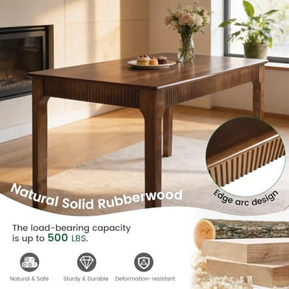 55" Solid Wood Dining Room Table,Rectangular Kitchen Real Wooden Table | 4-6 Person Modern Farmhouse Mid Century Fluted Design Furniture Desk for Home,Small Space,Apartment,Living Room Walnut - color: Walnut, size: 55" L x 29" W x 29" H