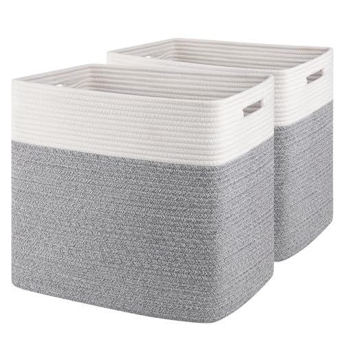 OIAHOMY Storage baskets for Shelf, Toy Storage Basket, Large Collapsible Storage Bins, Blanket Basket Living Room, Closet Storage for Bedroom, 16.5 x 13 x 15 Inches-Pack of 2-Grey - color: Grey, size: 16.5" x 13" x 15"
