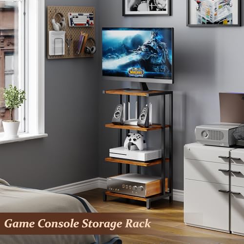 X-cosrack 16.5" Small 4-Tier AV Media Stand,Narrow Version Wooden Corner Shelves Stereo Cabinet Audio Rack Stand Tower Perfect for Small DVD Players Game Console TV Box Cable Box WiFi Router - style: Without Outlet
