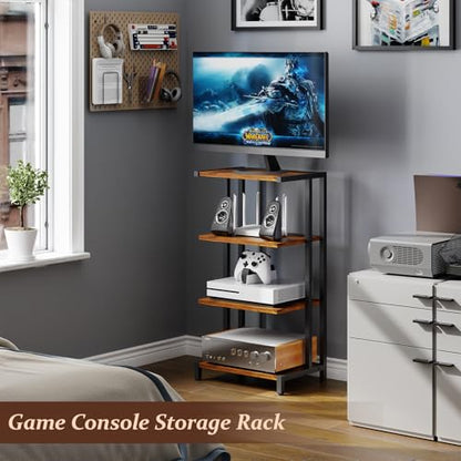 X-cosrack 16.5" Small 4-Tier AV Media Stand,Narrow Version Wooden Corner Shelves Stereo Cabinet Audio Rack Stand Tower Perfect for Small DVD Players Game Console TV Box Cable Box WiFi Router - style: Without Outlet