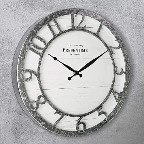 13" Farmhouse Series Wall Clock | Quartz Movement, Shiplap Style,Raised 3D Arabic Numeral, Galvanized Finish - color: Galvanized Finish, size: 13 inch