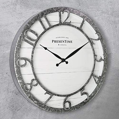 13" Farmhouse Series Wall Clock | Quartz Movement, Shiplap Style,Raised 3D Arabic Numeral, Galvanized Finish - color: Galvanized Finish, size: 13 inch