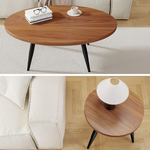 2-Piece Oval & Round Nesting Coffee Table Set | Separable to Serve as Individual Side Tables, Equipped with 7 Glossy Smooth Painted Metal Legs
