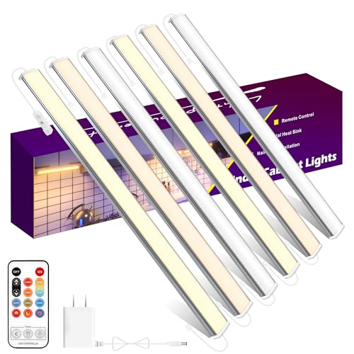 maylit 6 PCS 12-inch Plug-in Under Cabinet Lights, Ultra-Thin | Multicolor Dimmable Lighting for Kitchen Cabinets, Counters, Workbenches, Desks and Shelves - color: 5 Color Temperatures, size: 6 Pack