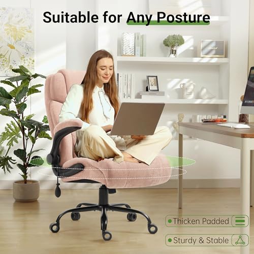 Office Chair, Big and Tall Executive Chair with Air-Lumbar Support, Breathable Desk Computer Chair with Adjustable Flip-up Armrests, Wide Cushion Seat Swivel Home Office Chair - color: Lightpink