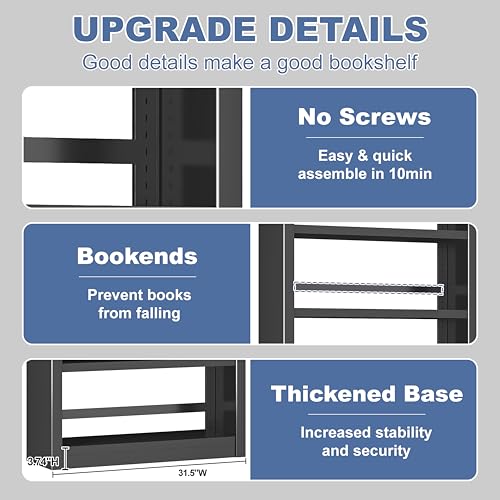 VASAAOSD Metal Bookshelf - Adjustable Black Bookcase, 5 Tier Book Shelf | Heavy Duty Sturdy Book Case, Modern Bookshelves and Bookcases for Home Office, Living Room, Bedroom, Library(69" H) - color: Black, size: 69" H