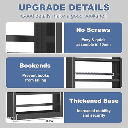 VASAAOSD Metal Bookshelf - Adjustable Black Bookcase, 5 Tier Book Shelf | Heavy Duty Sturdy Book Case, Modern Bookshelves and Bookcases for Home Office, Living Room, Bedroom, Library(69" H) - color: Black, size: 69" H