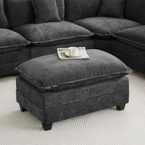 35‘’ Modern Chenille Cloud Sofa Ottoman,Rectangle Ottoman for Modular Sectional Sofa, Dark Grey - color: Dark Grey, size: 35'' Ottoman