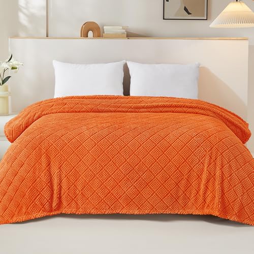 Whale Flotilla Soft Fleece King Size Blanket for Bed, Burnt Orange | Jacquard Waffle Blankets for Home Decor, Lightweight and Cozy, All Season Suitable, 90x104 Inch - color: Burnt Orange, size: King(90x104 Inch)
