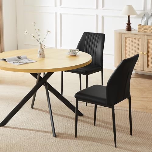 HIPIHOM 45.3 Inch Round Dining Table Set for 4, Mid Century Modern Coffee Set for Dining Room Kitchen Apartment (Cream Table + 4 Black Chairs) - color: Cream Table+4 Black Chairs