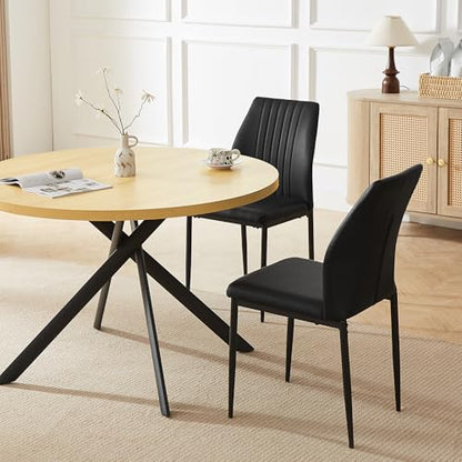 HIPIHOM 45.3 Inch Round Dining Table Set for 4, Mid Century Modern Coffee Set for Dining Room Kitchen Apartment (Cream Table + 4 Black Chairs) - color: Cream Table+4 Black Chairs