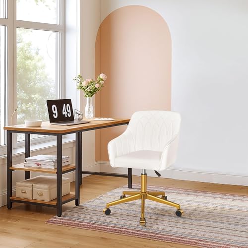 VECELO Modern PU Swivel Home Office Desk Chair with Back & Rolling Wheels, Adjustable Seat Height for Girls Women Bed Room Vanity Makeup/Task/Computer Work, White - color: White
