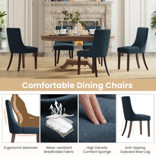 MALOL Wooden Dining Chairs Set of 6, Upholstered Kitchen & Dining Room Chairs with Solid Wood Legs Curved Backrest Farmhouse Accent Chair for Dining/Kitchen/Living Room, Blue - color: Blue, size: Set of 6