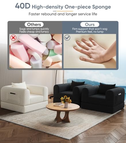 Versatile 2 in 1 Boneless Armchair Chaise Lounge Chair Indoor, Convertible Sleeper Chairs Couch Folding Sofa Bed Oversized Comfy Futon Floor Sofa BeanBag for Reading Nook Living Room Bedroom