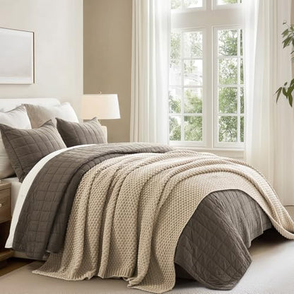 EVERGRACEHOME Chunky Chenille Knit Throw Blanket, 108x92, Sand Dune | Sculpted Moss Stitch, Chic Modern Farmhouse, All-Season Warmth, OEKO-TEX® Certified, Oversized King for Couch, Bed, Sofa - color: Sand Dune, size: 108" X 92"