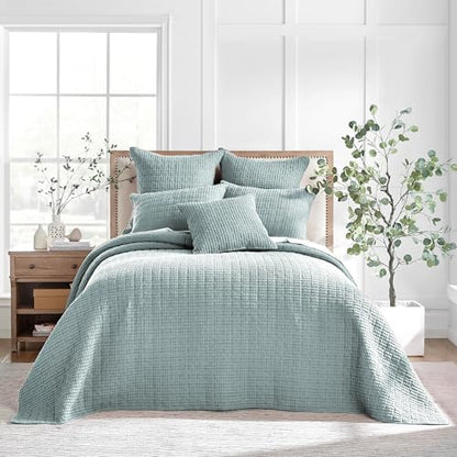 Levtex Home Mills Waffle Twin Bedspread Set (84x104in) with 1 Pillow Sham (26x20in) - Spa - Cotton Waffle Twin Size Bedspread Set - Lightweight, Soft, Pre-Washed - color: Spa, size: Twin Bedspread