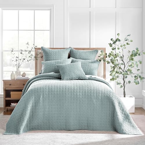 Levtex Home Mills Waffle Twin Bedspread Set (84x104in) with 1 Pillow Sham (26x20in) - Spa - Cotton Waffle Twin Size Bedspread Set - Lightweight, Soft, Pre-Washed - color: Spa, size: Twin Bedspread