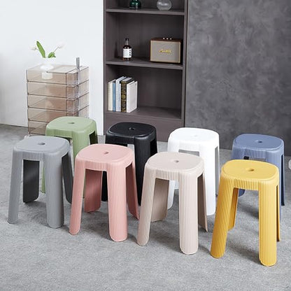 Stackable Round Stools, Space-Saving Plastic Chairs,Family Gathering, Backless Space Saving Vanity Chair for Bedroom Dining Room Living Room,Green - color: Green