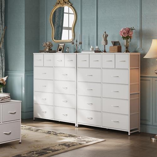 WLIVE 12 Drawer Tall White Fabric Dresser Bedroom Storage Chest | White tall 12-drawer fabric dresser with wood top, perfect baby dresser for nursery kids room toddler closet storage - color: White