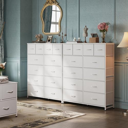 WLIVE 12 Drawer Tall White Fabric Dresser Bedroom Storage Chest | White tall 12-drawer fabric dresser with wood top, perfect baby dresser for nursery kids room toddler closet storage - color: White