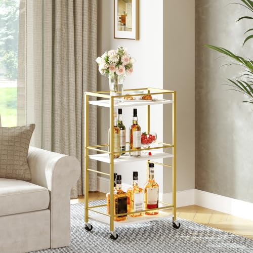 MAHANCRIS Bar Cart for The Home, 3-Tier Drink Cart on Wheels, Home Bar Serving Cart, Mini Bar Cart for Small Space, Rolling Kitchen Carts for Bar, Kitchen, Dining Room, Gold RCJW4001 - style: Modern
