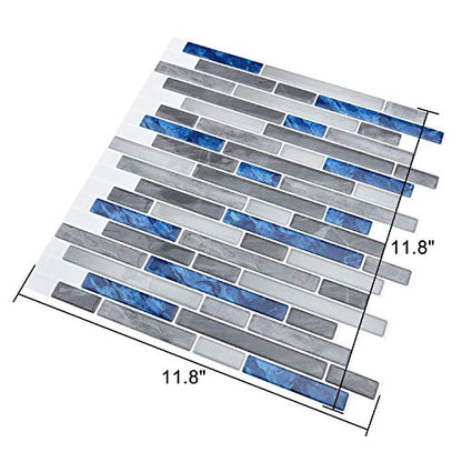 Art3d Peel & Stick Brick Kitchen Backsplash Self-Adhesive Wall Tile Stone Design, 10 Sheets, Blue Marlbe, 30 * 30cm | Moisture Resistant, Strong Adhesive, Sturdy, Cleanable, Easy to Install, for Kitchen, Laundry Room, Ideal for New Home Buyers
